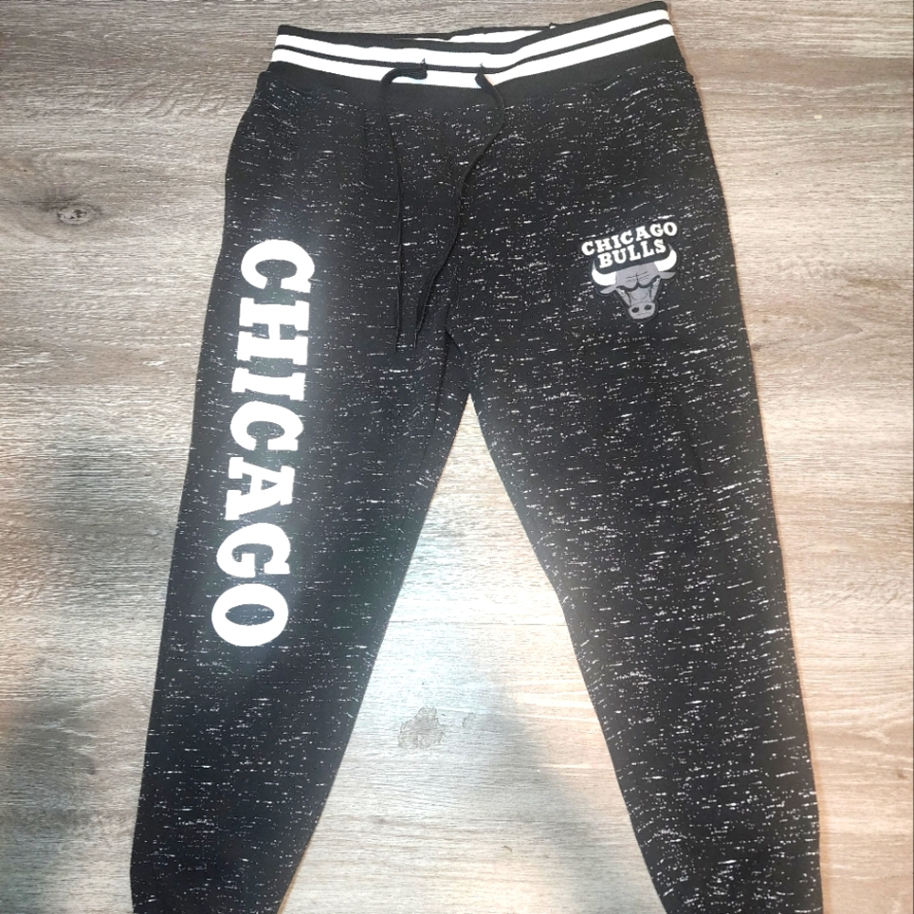 NBA Chicago Bulls Joggers Black Mens Size Large Pants White